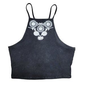 Me to We black floral embroidered crop spaghetti strap tank top size medium
